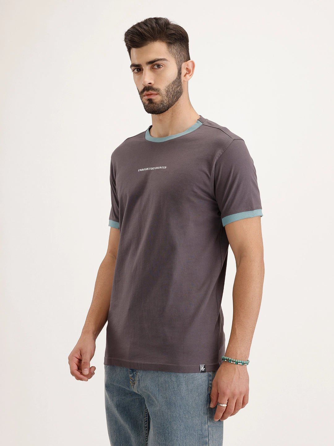 Contrast Collar Slim Fit T-Shirt | Dark Grey