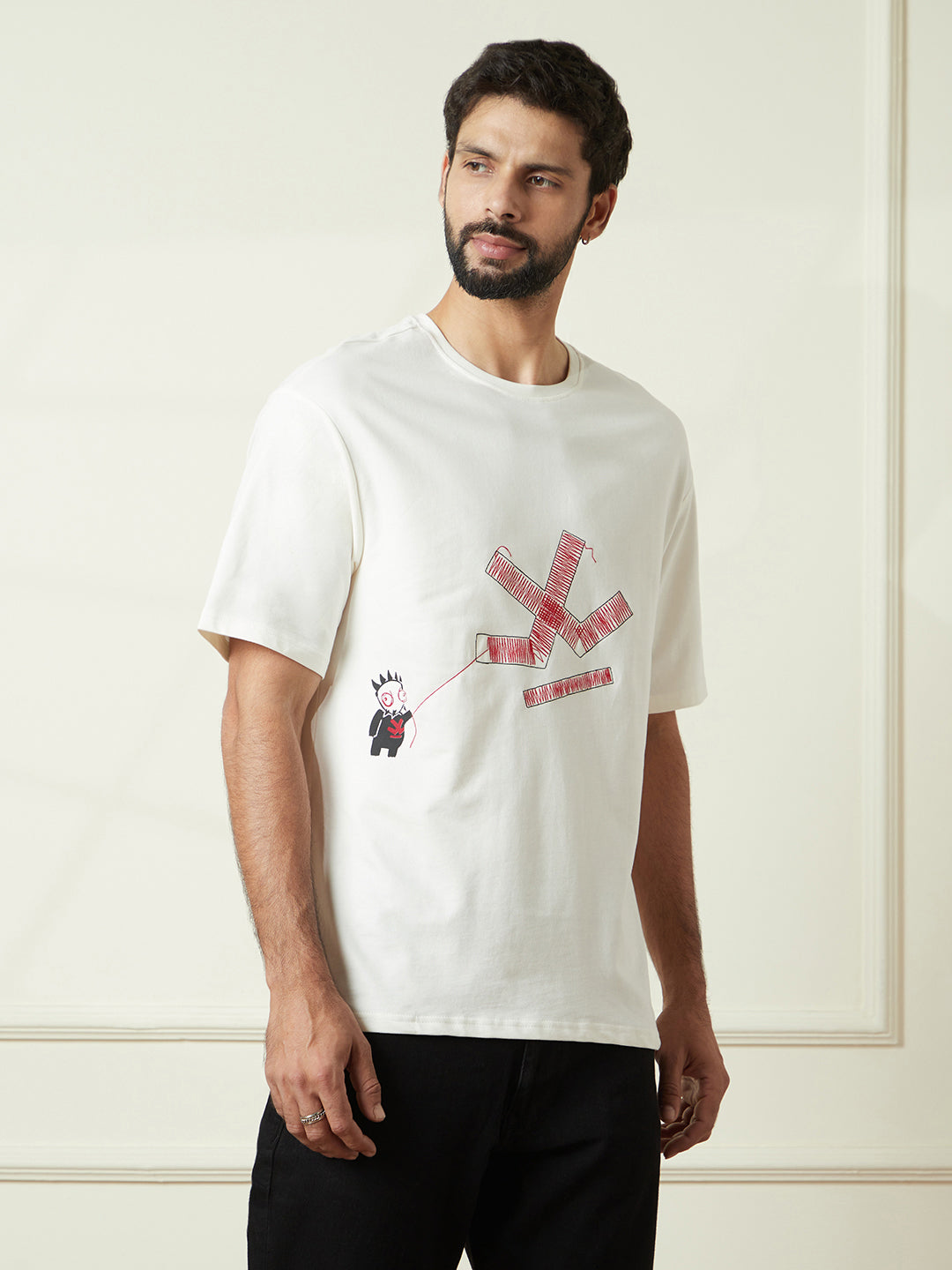 Monster Placement Printed T-Shirt in Off White