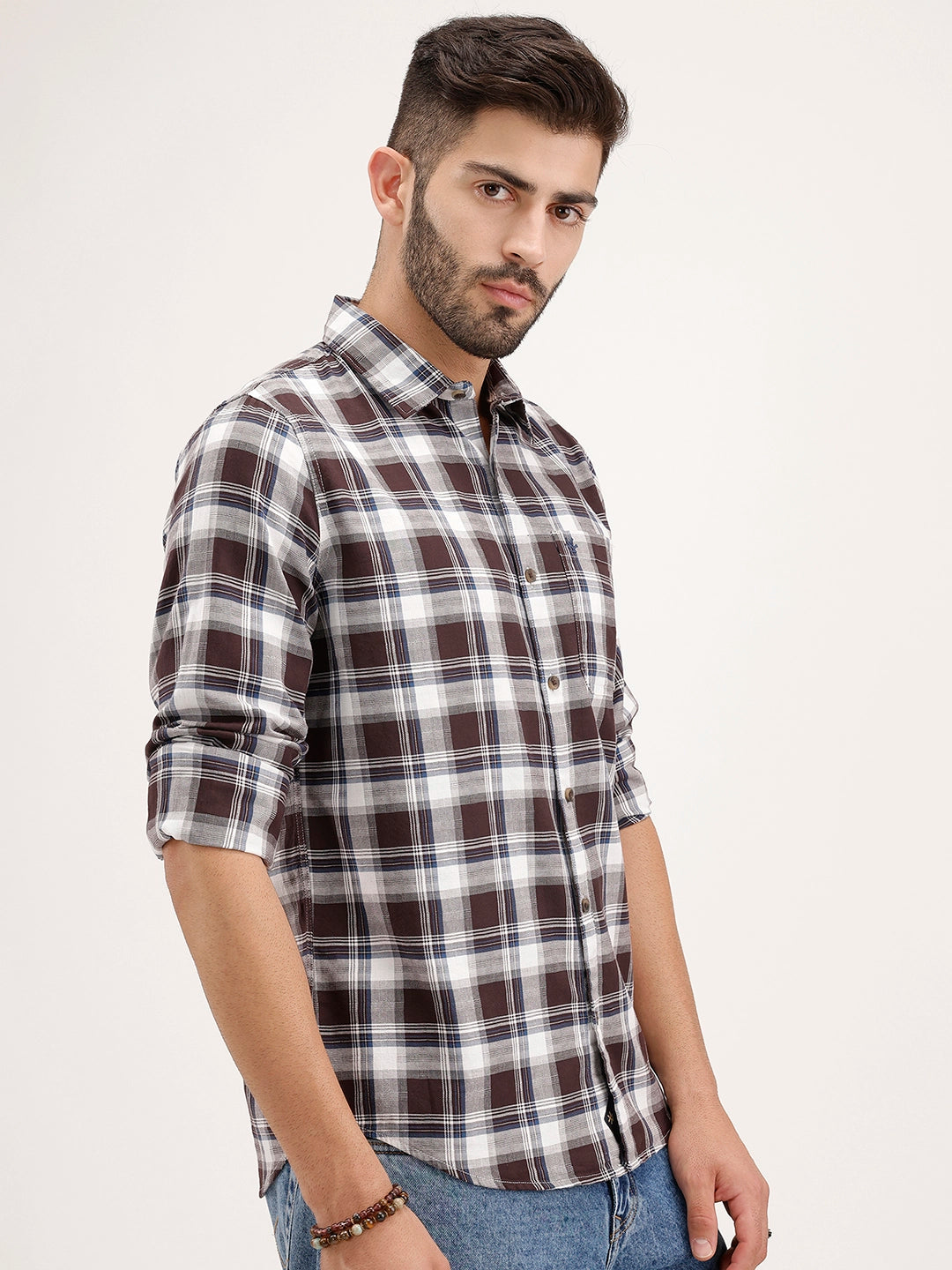 Regular Fit Checkered Shirt | Brown