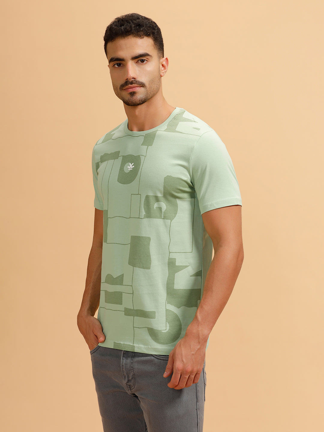 Typography Print Slim Fit T-Shirt | Light Green