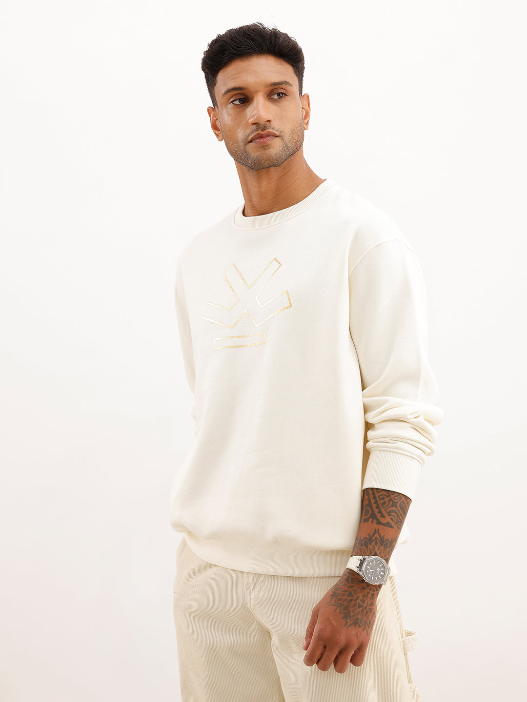 Comfort Fit Foil Printed Sweatshirt | Off White
