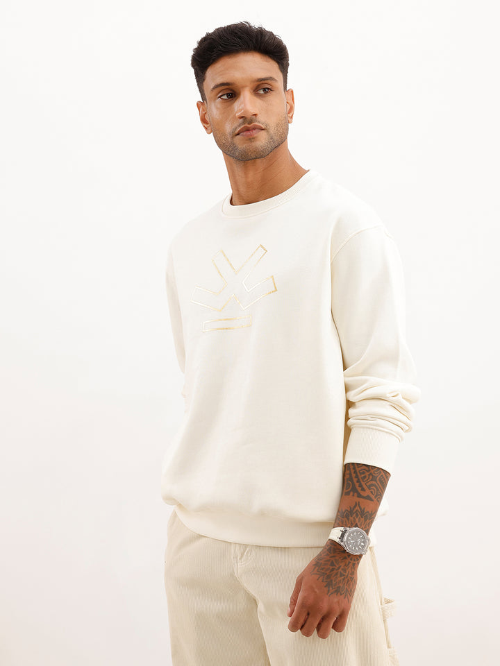 Comfort Fit Foil Printed Sweatshirt | Off White