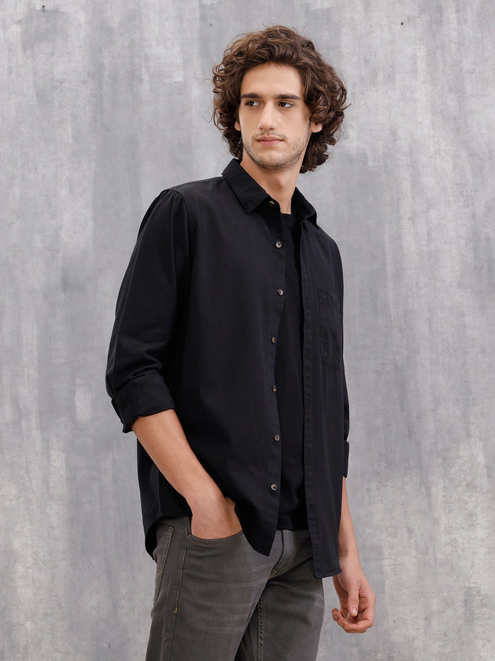 Solid 100%Cotton Regular Fit Shirt | Black