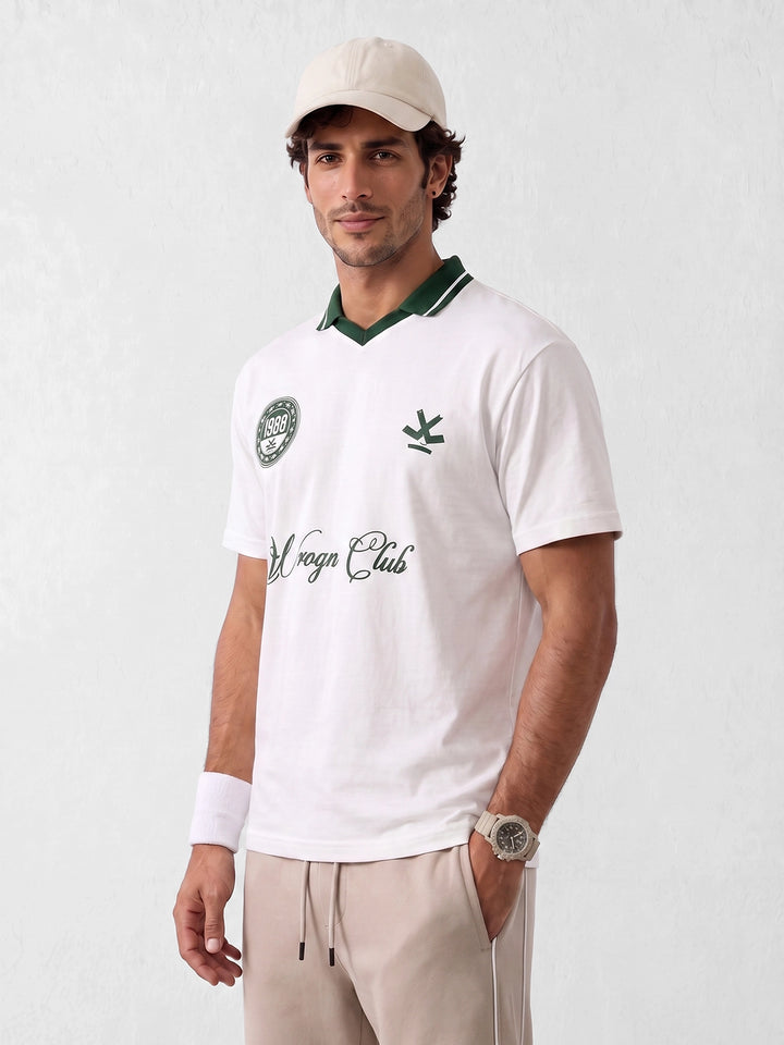 Oversized Contrast Collar Polo T-Shirt | Off White