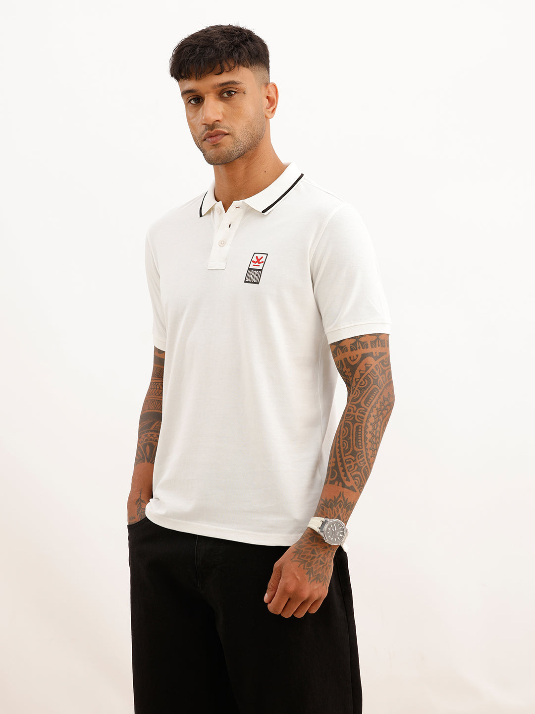 Regular Fit Tipping Collar Polo T-Shirt | Off White