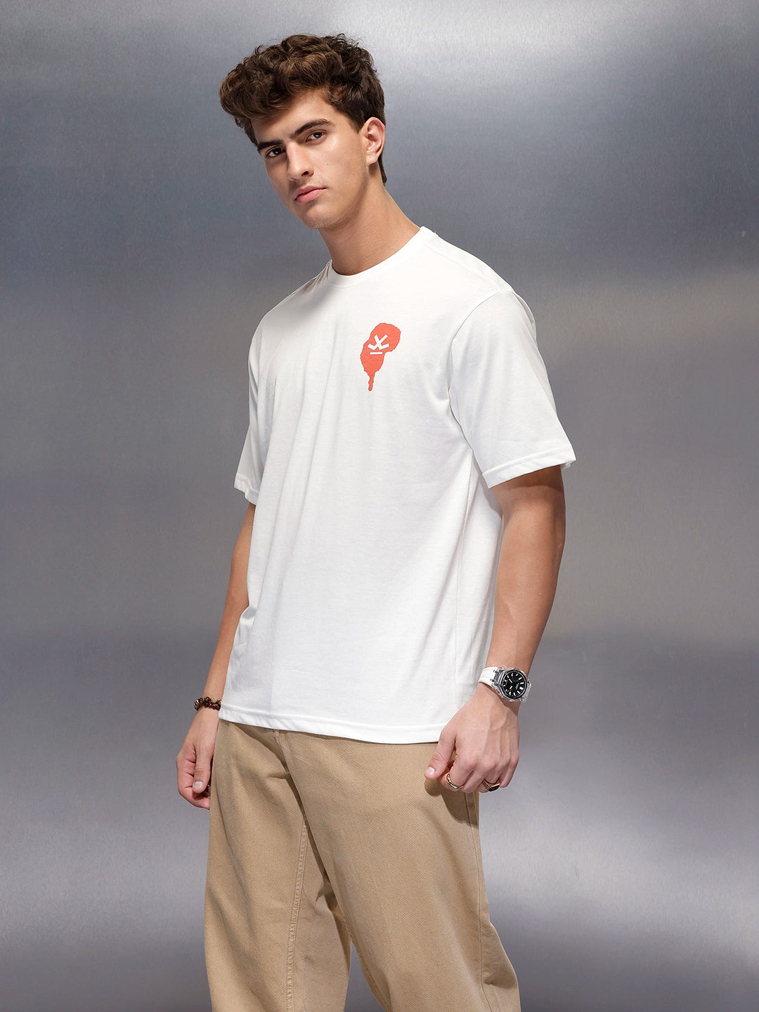 Casual Back Printed Oversized T-Shirt  | White