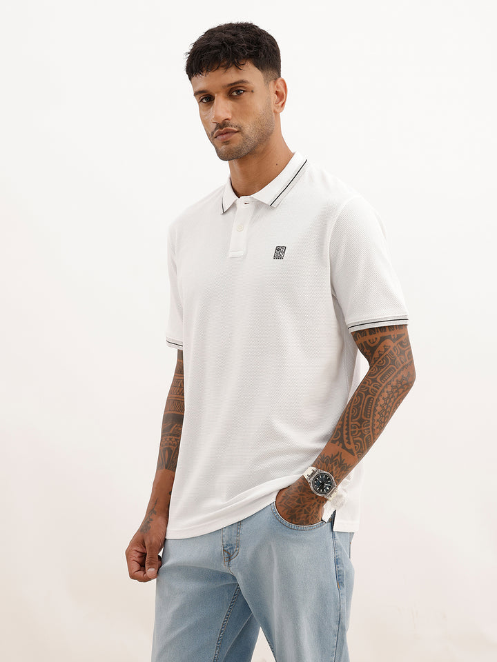 Solid Tipping Collar Polo T-Shirt | White