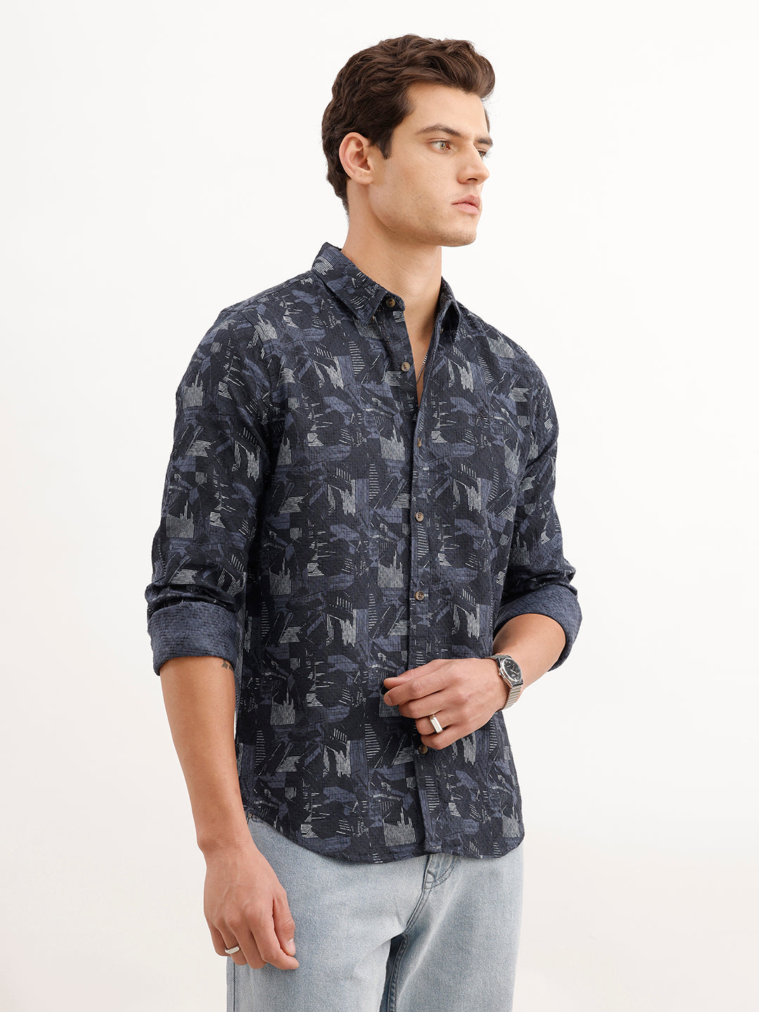 Slim Fit Textured Shirt  | Dark Blue