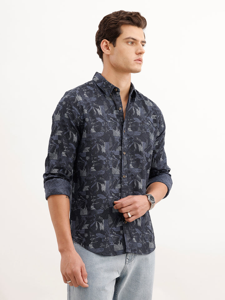Slim Fit Textured Shirt  | Dark Blue