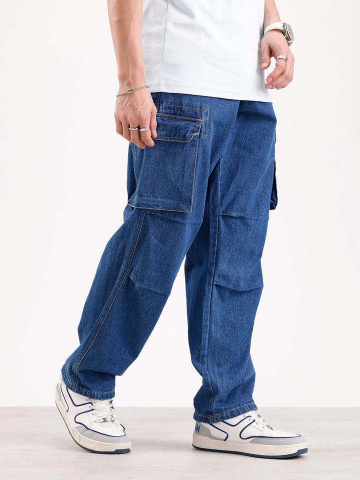 Classic Loose Fit Cargo Denim   |  Blue