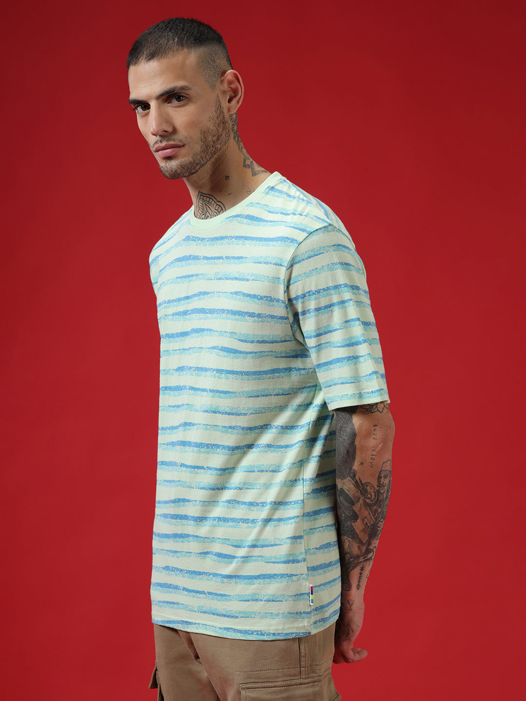 Casual Strings Striped Mint T-Shirt