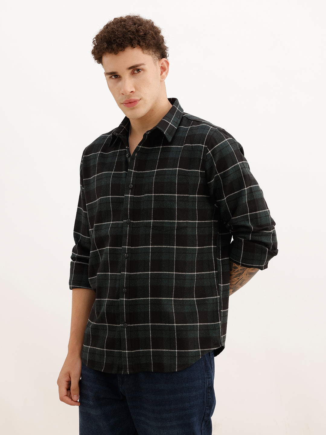 Slim Fit Full Sleeve Checkered Shirt | Dark Green | WSH02FSSL0330S