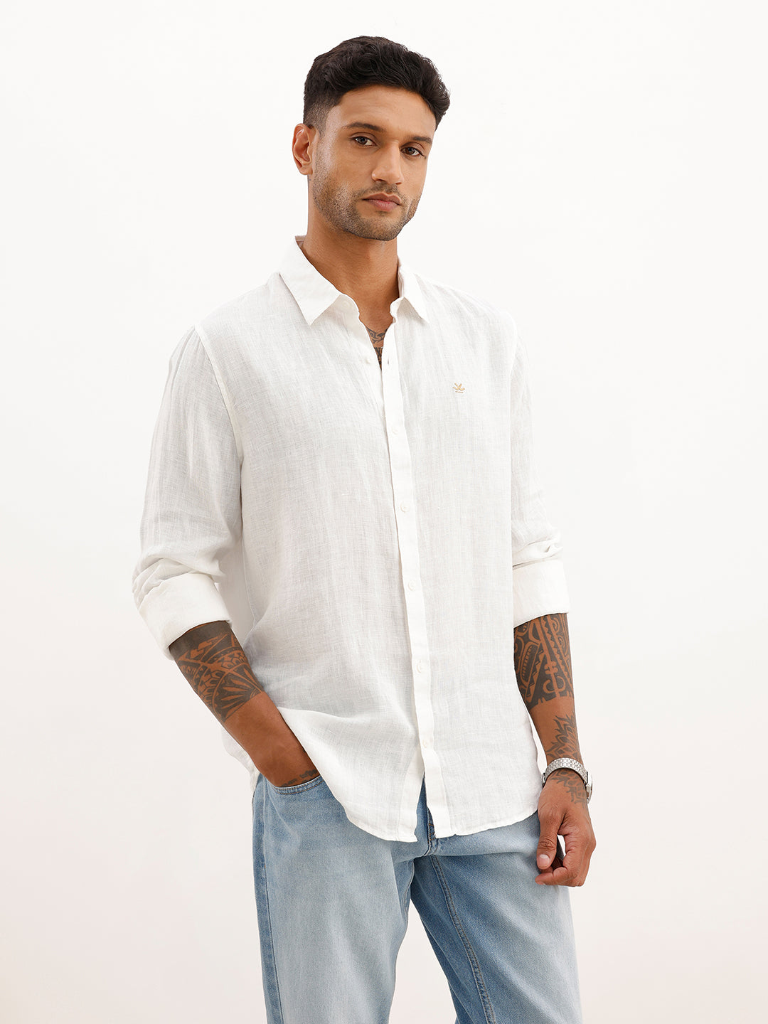 Solid Slim Fit Full Sleeve Shirt | White