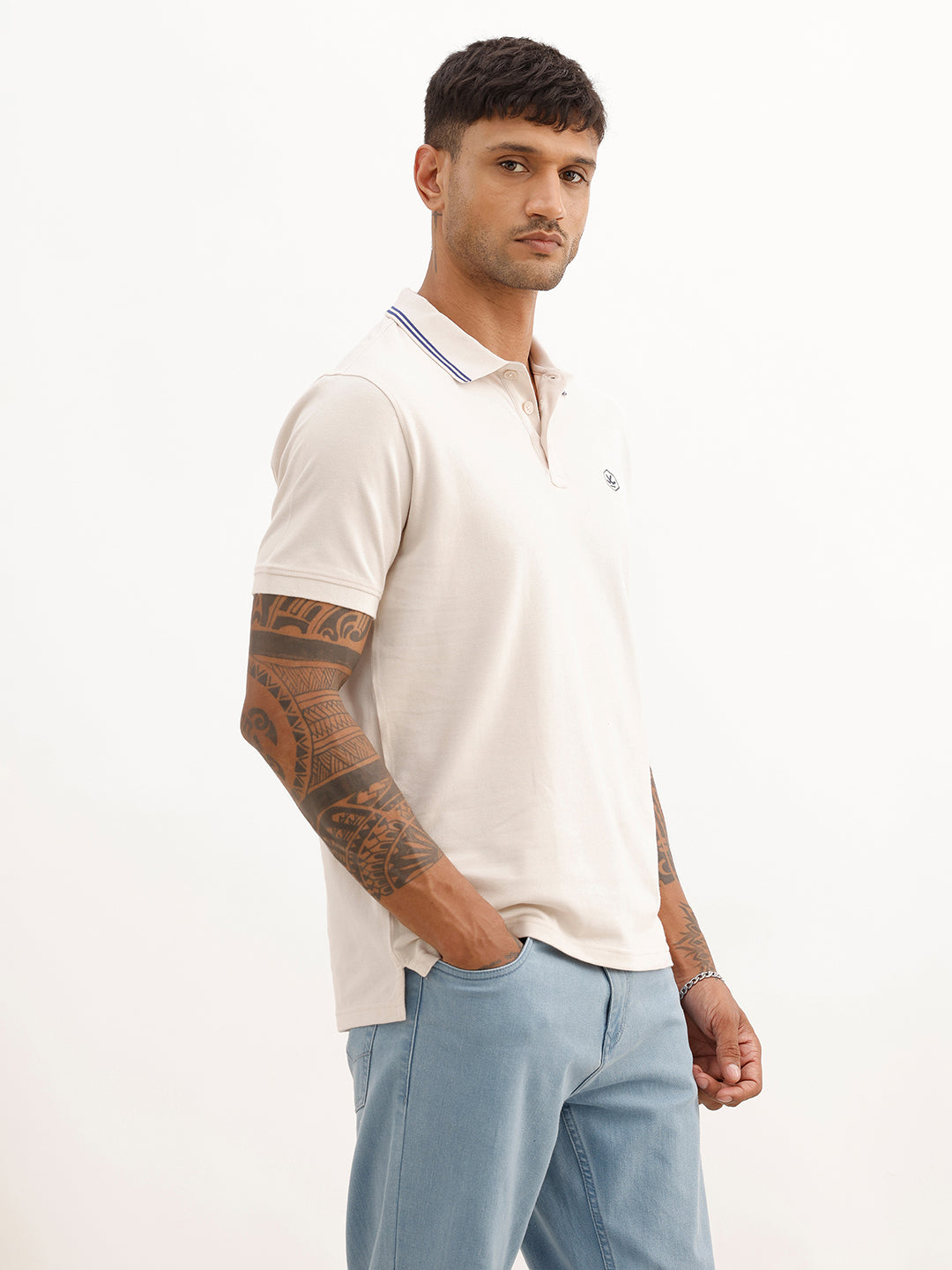 Classic Tipping Collar Polo T-Shirt | Beige | WWTS236F