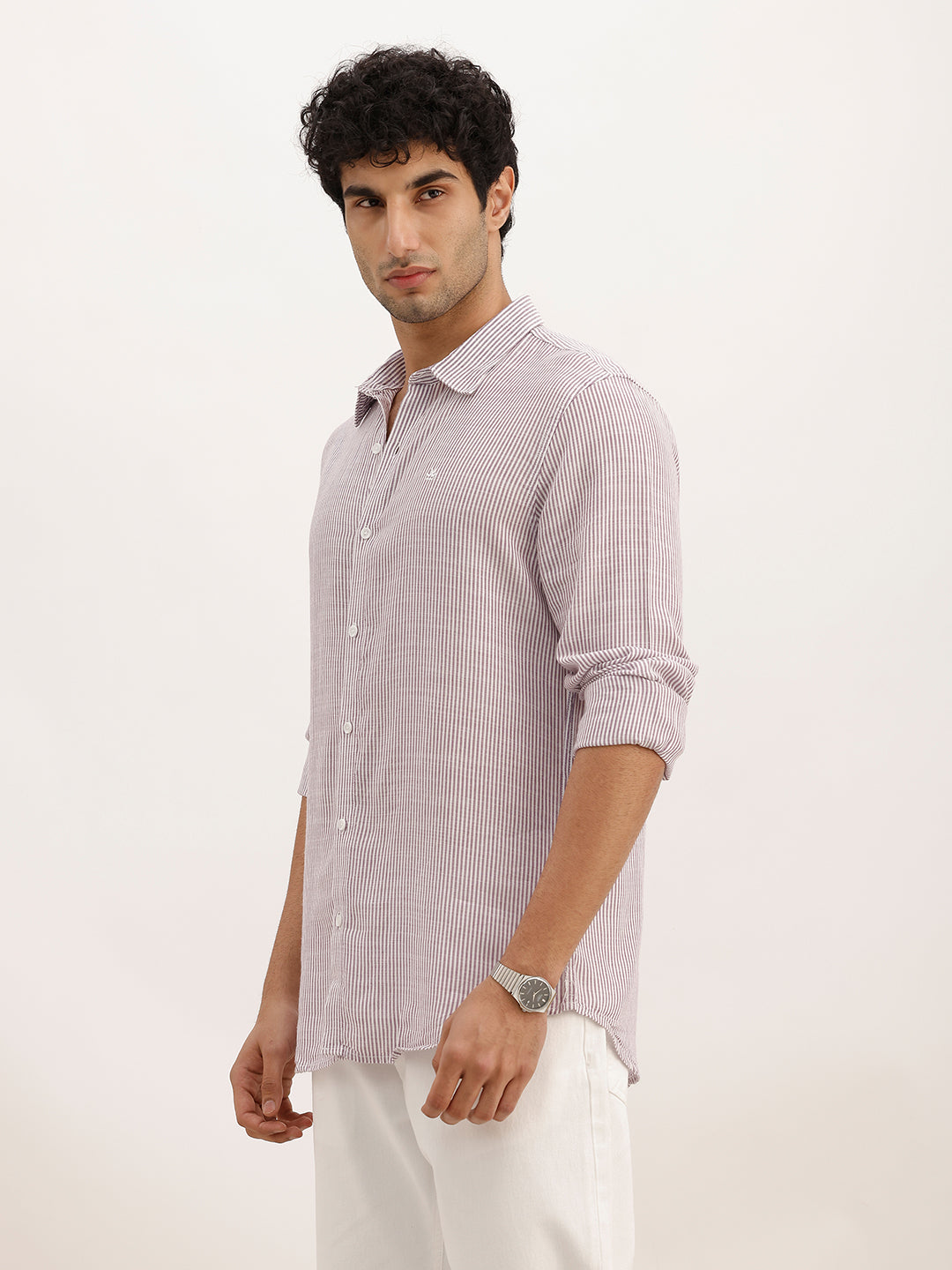 Slim Fit Striped Full Sleeve Shirt | Purple