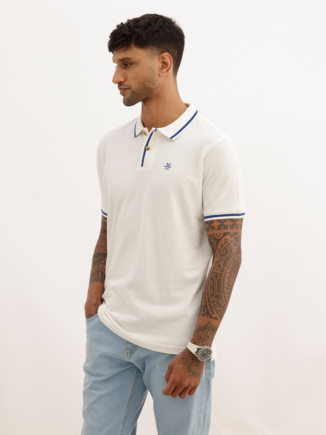 Slim Fit Tipping Collar Polo T-Shirt | Off White