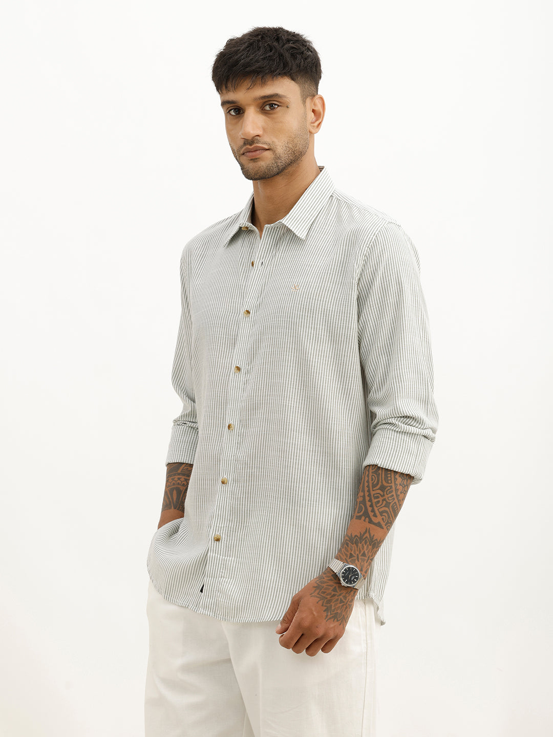 Classic Slim Fit Striped Shirt | Light Green