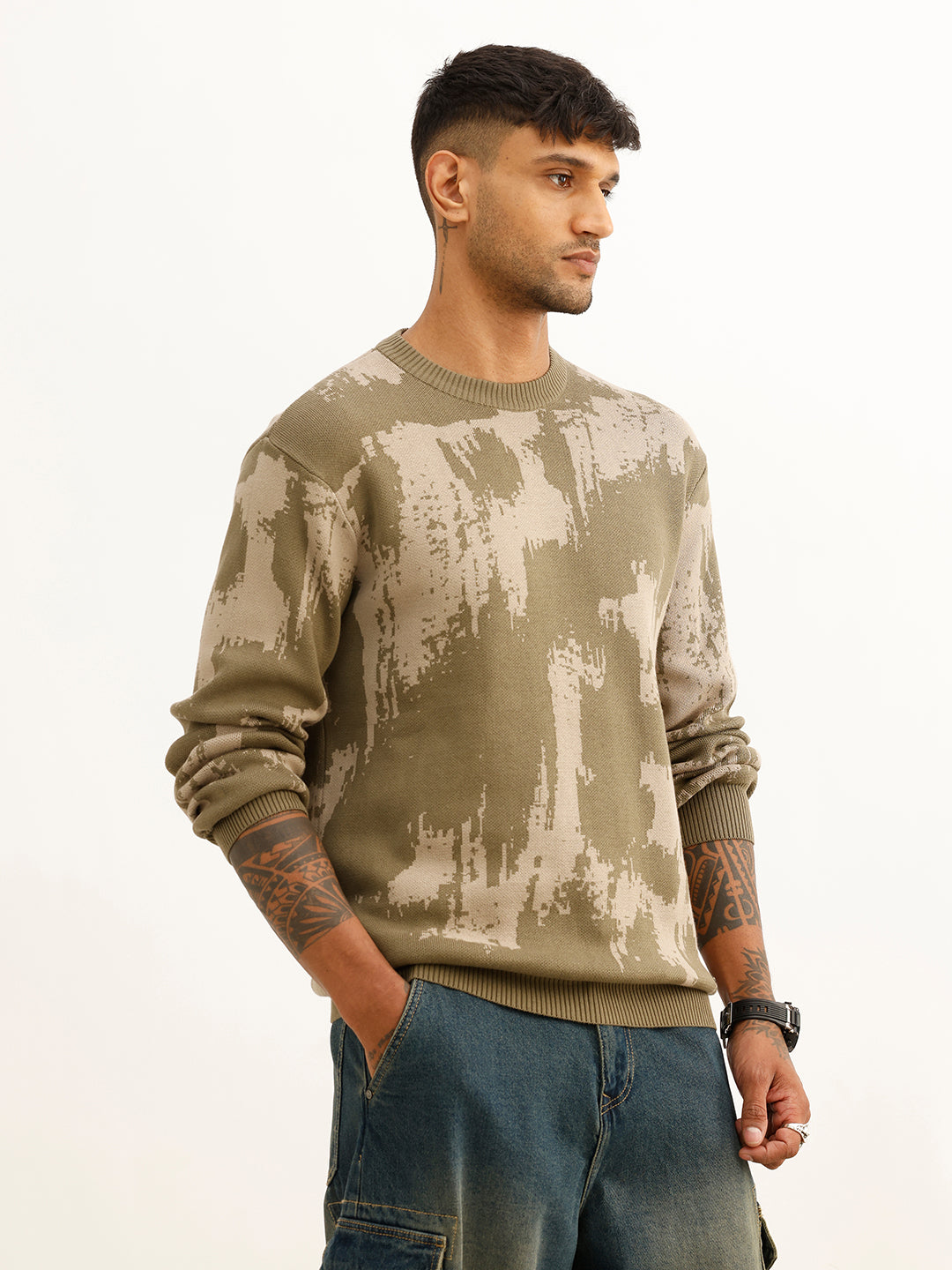 Classic AOP Knitted Full Sleeve T-Shirt | Green