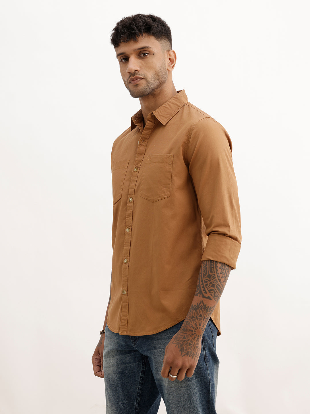 Solid Regular Fit Full Sleeve Shirt | Khaki