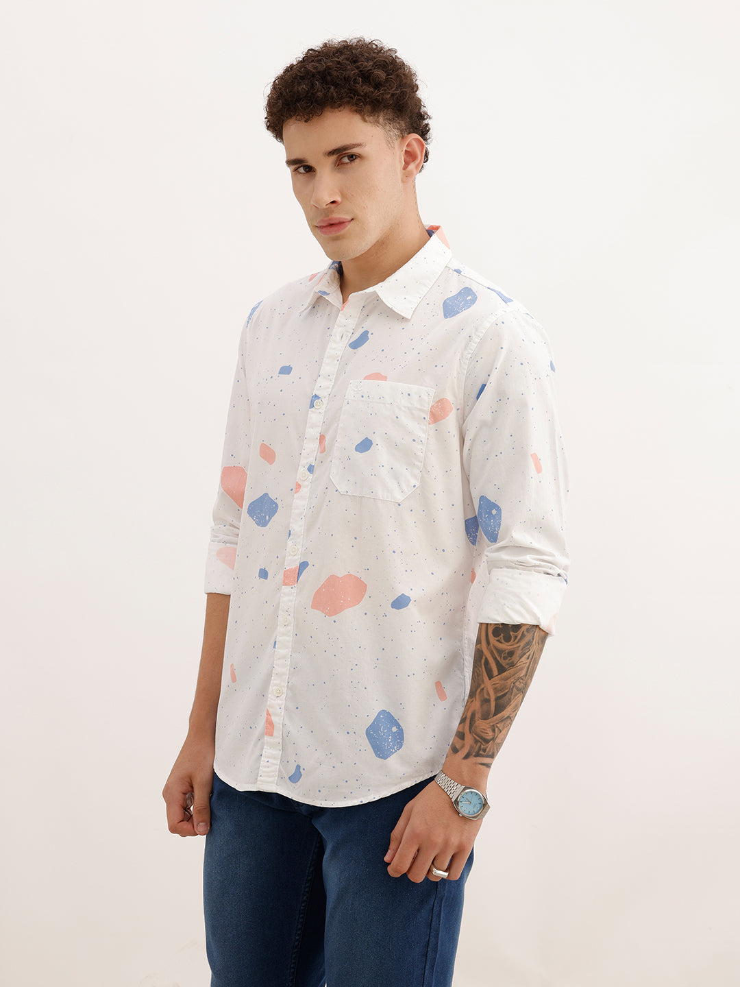 Regular Fit AOP Full Sleeve Shirt | White | WOSH0438M