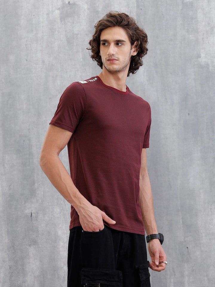 Striped Slim Fit T-Shirt | Maroon