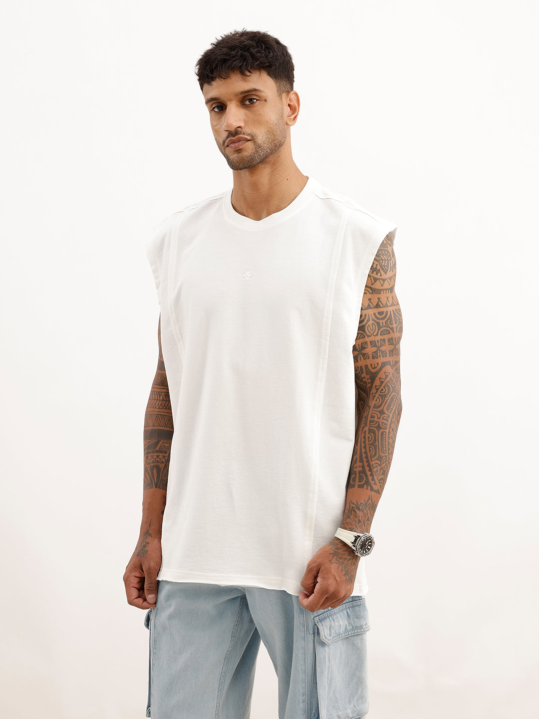 Solid Cut Off Sleeve T-Shirt | White