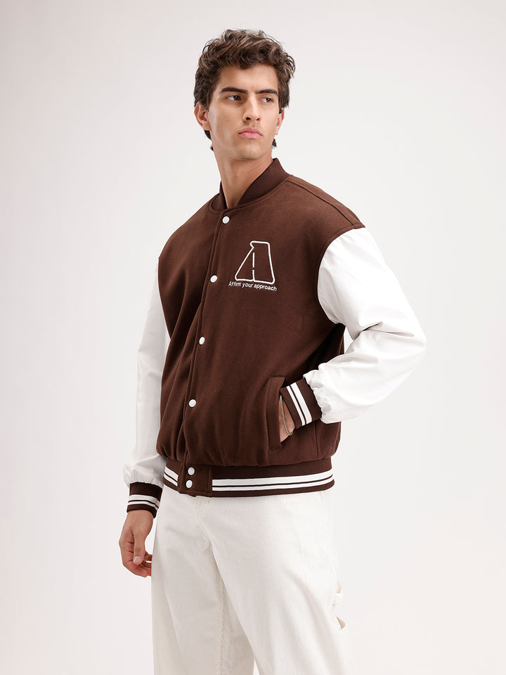 Oversized Embroidered Bomber Jacket  | Brown