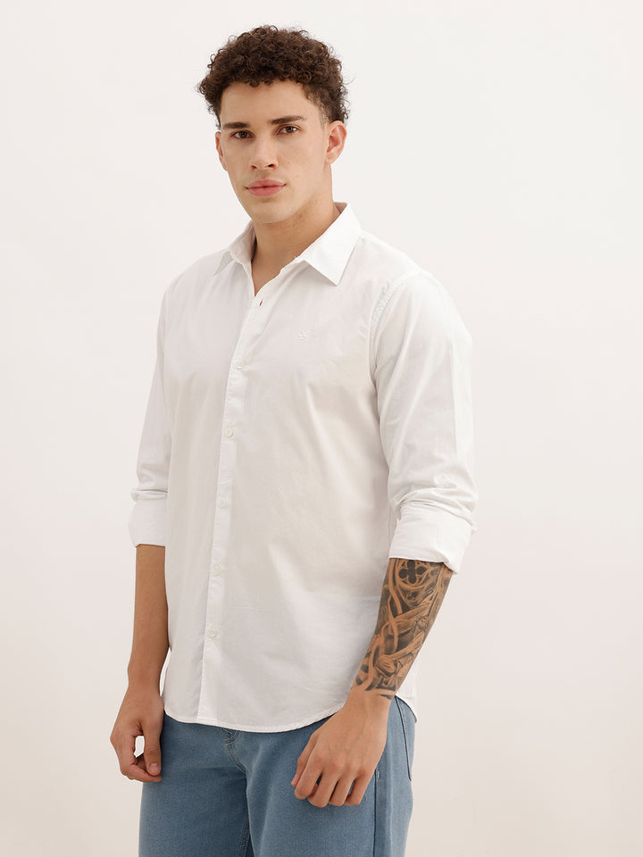 Solid Slim Fit Full Sleeve Shirt | White