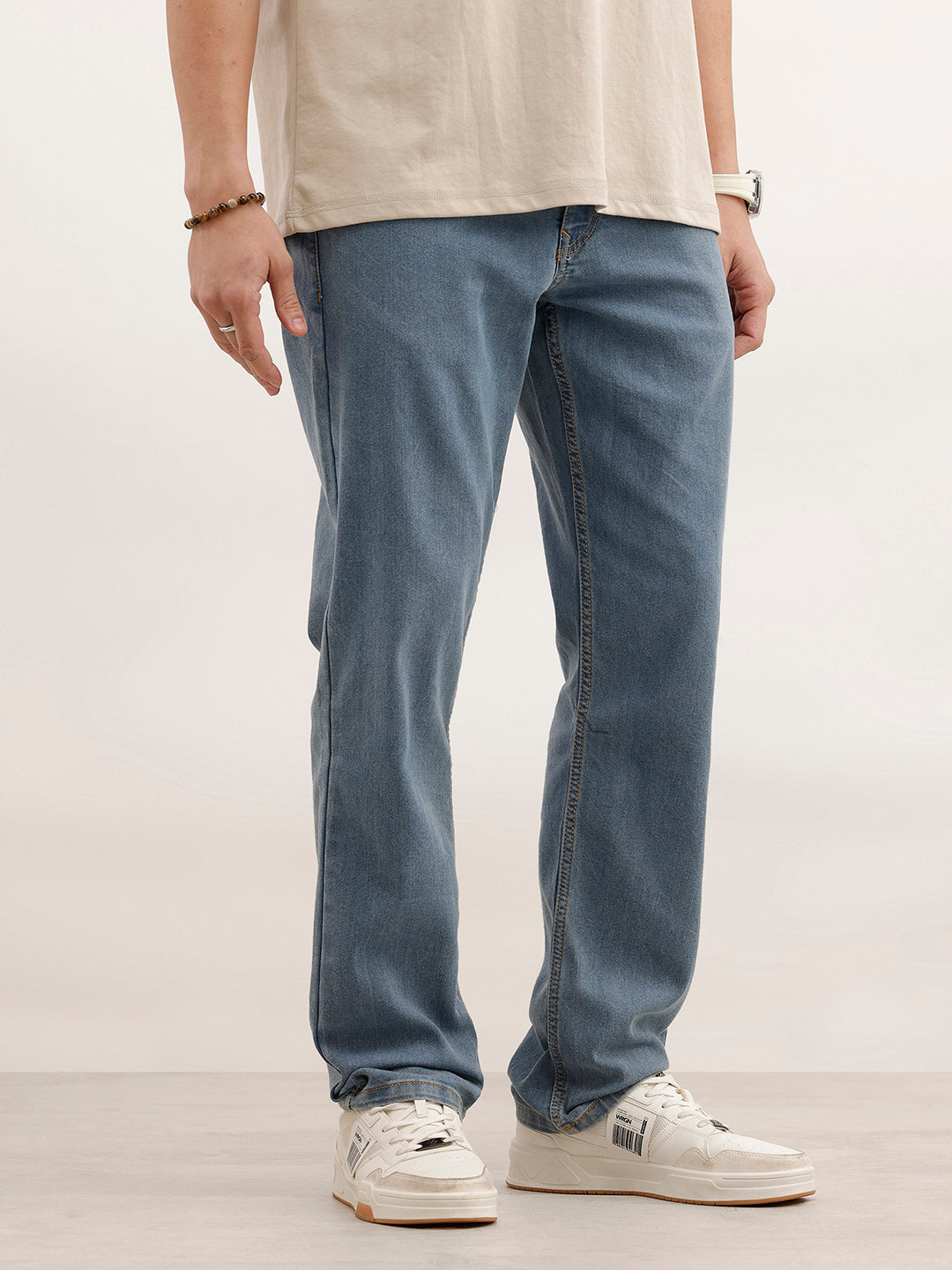 Faded Straight Fit Denim Jeans | Light Blue