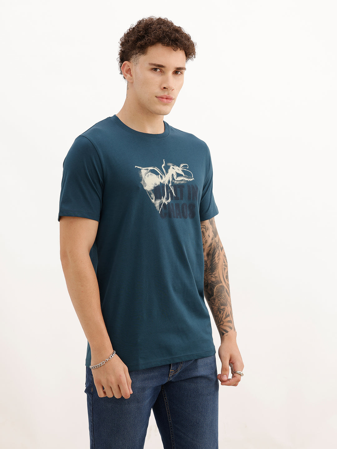 Slim Fit Placement Printed T-Shirt | Teal | WTS02HSSL1347S