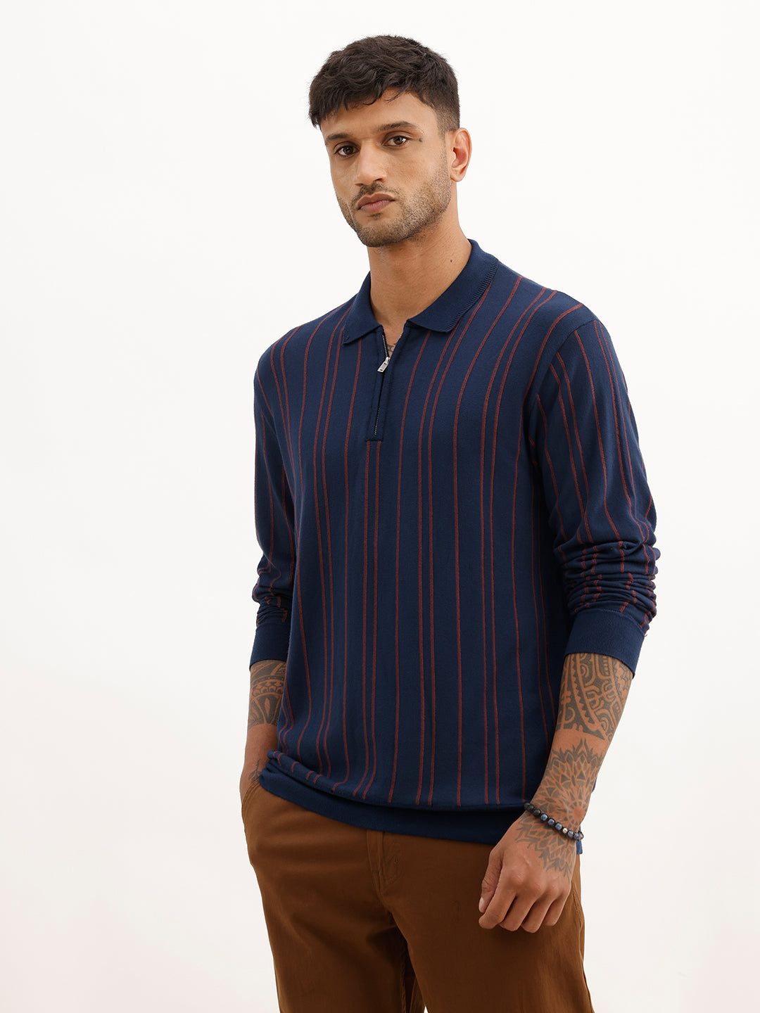 Slim Fit Flatknit Full Sleeve Polo T-Shirt | Navy Blue | WPT02FSSL1256S