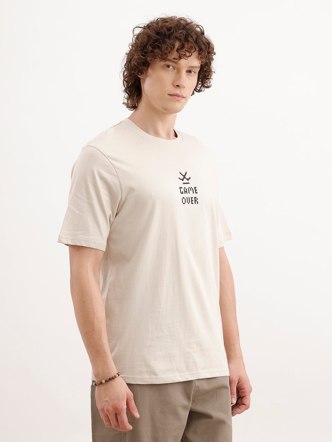 Comfort Fit Backprinted T- Shirt  | Beige