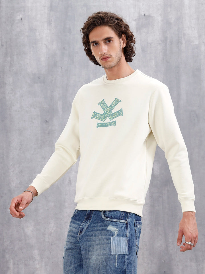 Paisley Inspired Puff Print Brushed Fleece Comfort Fit Sweatshirt | Yellow