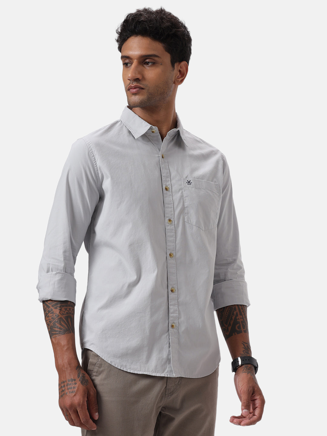 Grey Poplin Casual Shirt