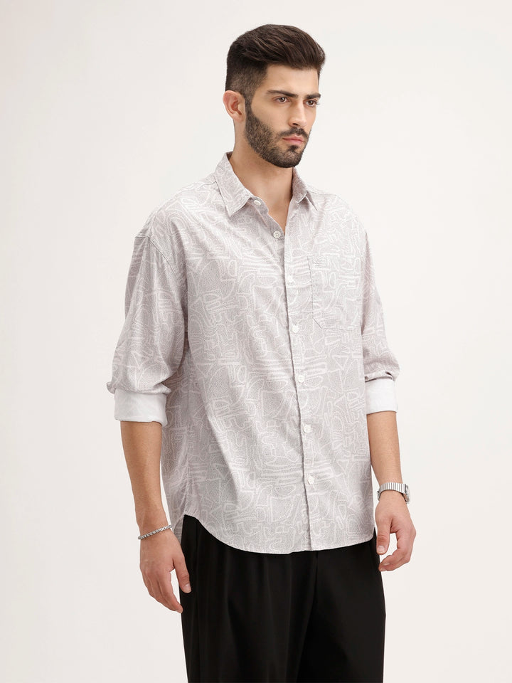 Oversized AOP Full Sleeved Shirt | Grey