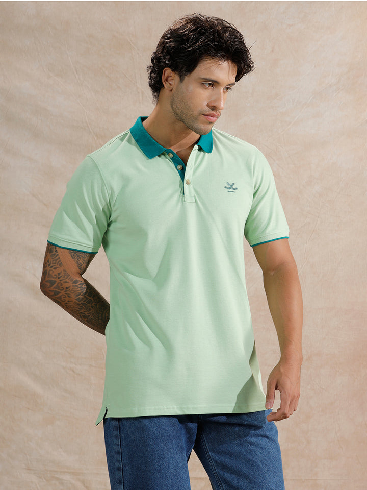 Tonal Collar Slim Fit Polo T-Shirt | Light Green