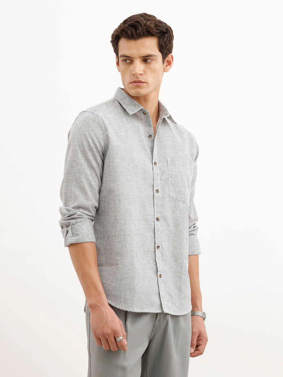 Regular Fit Checkered Shirt  | Grey