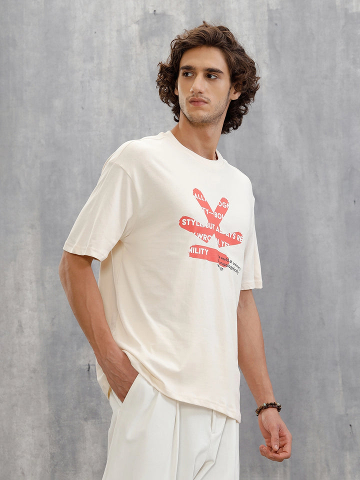 Logo Placement Printed T-Shirt | Beige