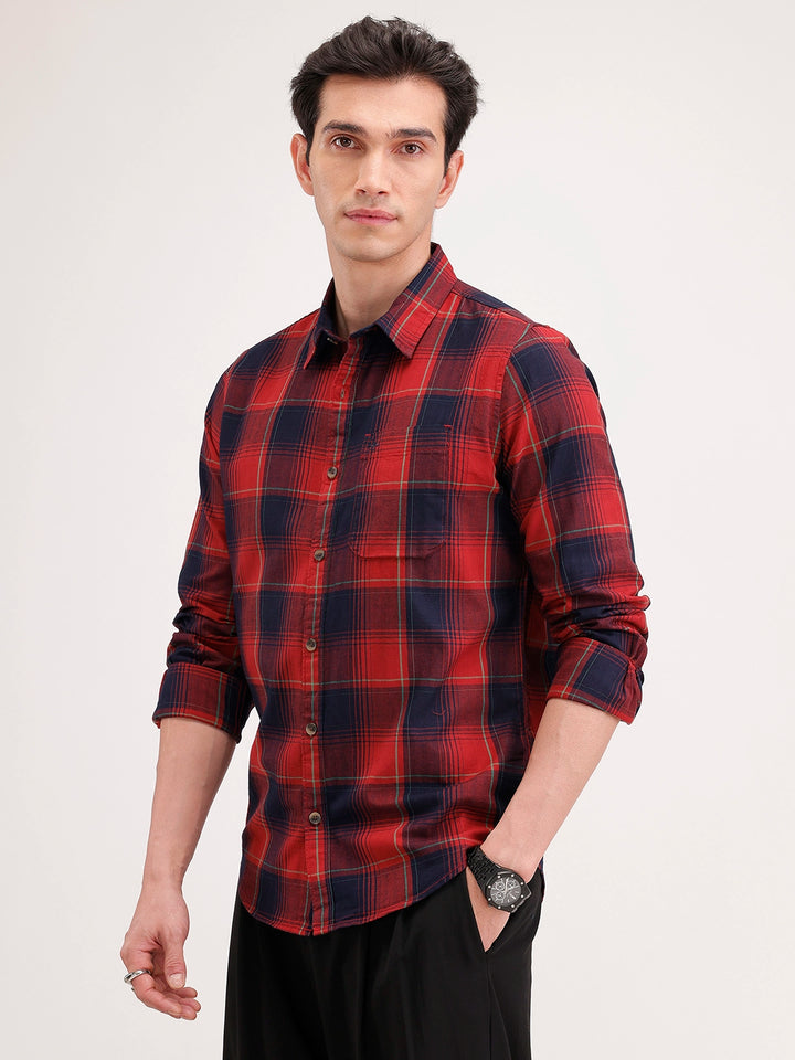 Slim Fit Checkered Shirt | Rust