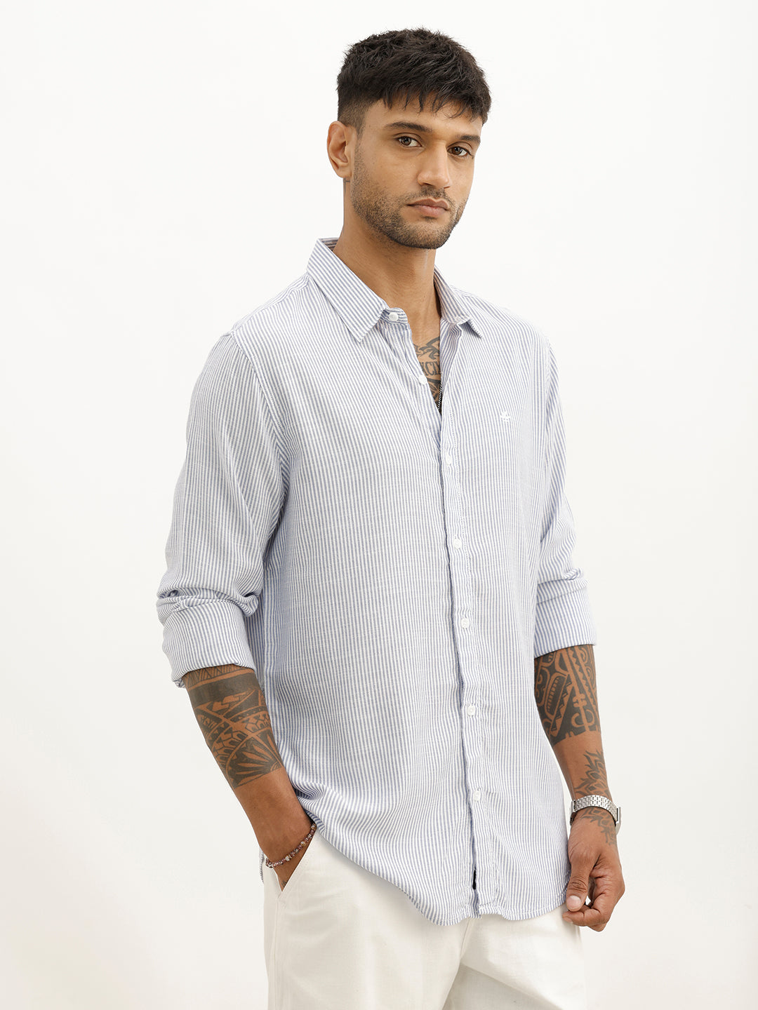 Classic Slim Fit Striped Shirt | Blue