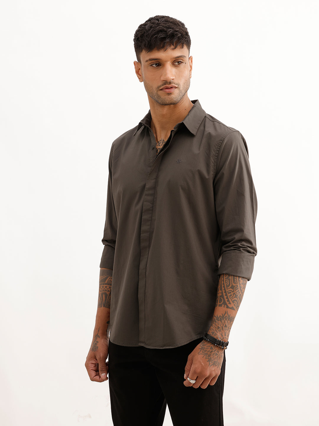 Slim Fit Full Sleeve Shirt | Dark Grey