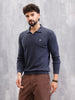 Premium Flat Knit Johnny Collar Polo T-Shirt  | Navy Blue