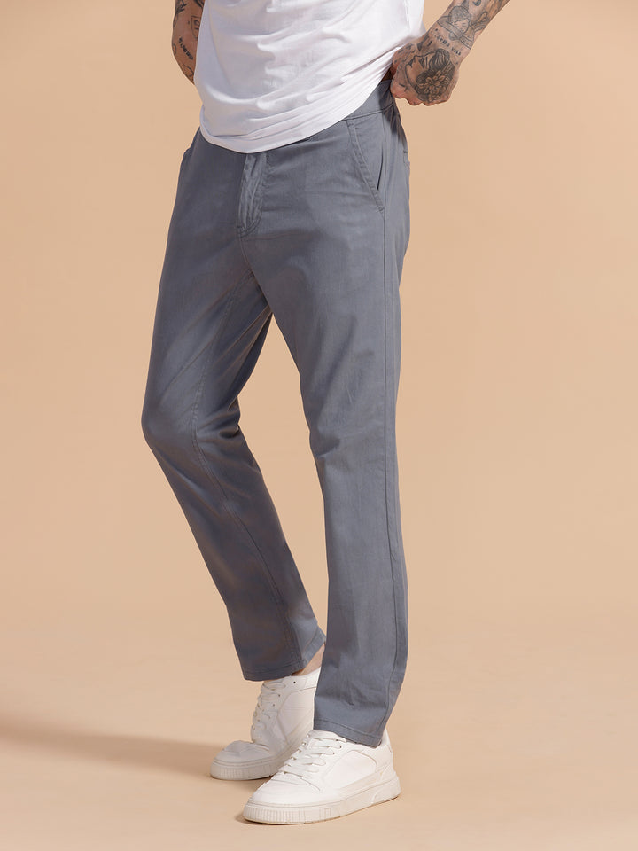 Cotton Blend Chino Trouser | Grey