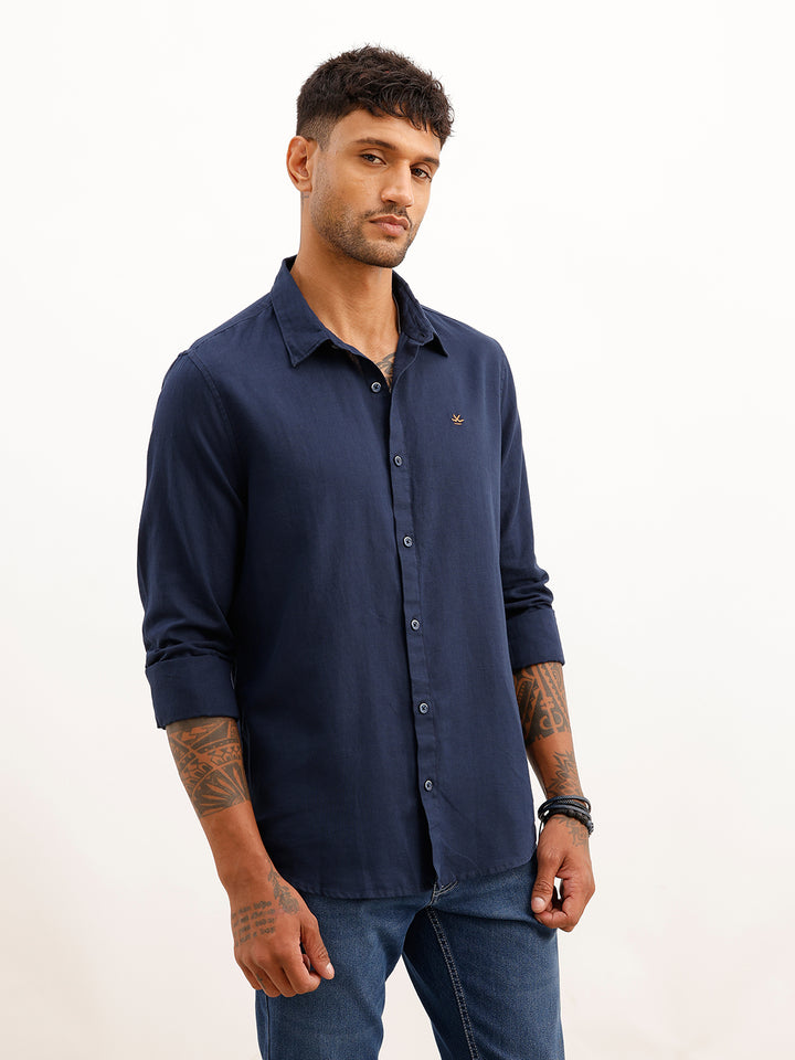 Solid Slim Fit Full Sleeve Shirt | Navy Blue