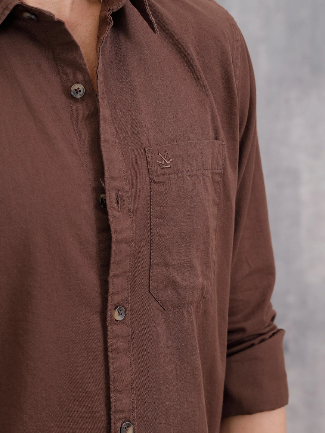 Solid 100%Cotton Regular Fit Shirt |  Brown