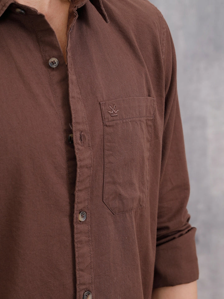 Solid 100%Cotton Regular Fit Shirt |  Brown