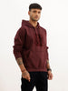 Solid Flock Printed Hoodie | Wine