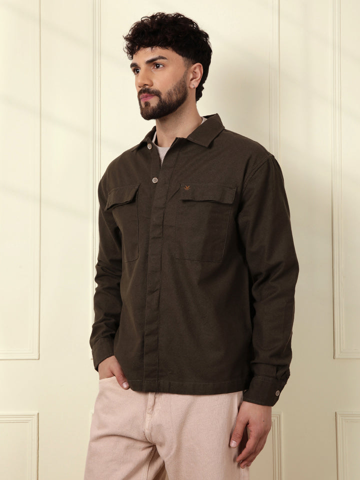 Solid Regular Fit Shacket | Olive