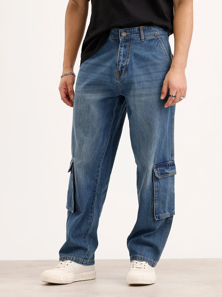 Loose FiT Cargo Denim Jeans | Blue