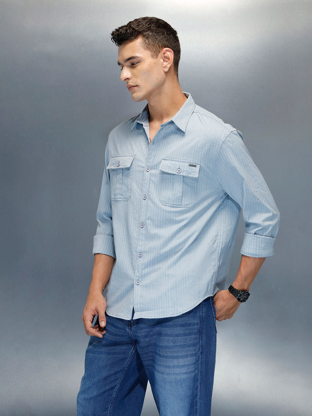 Textured Men's Casual Comfort Fit Shirt | Blue
